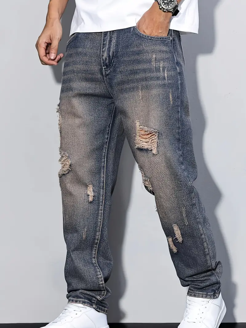 Men'S Vintage Distressed Denim Jeans